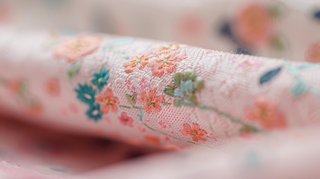 Zbliżenie na wyszywany wzór z pastelowych nici